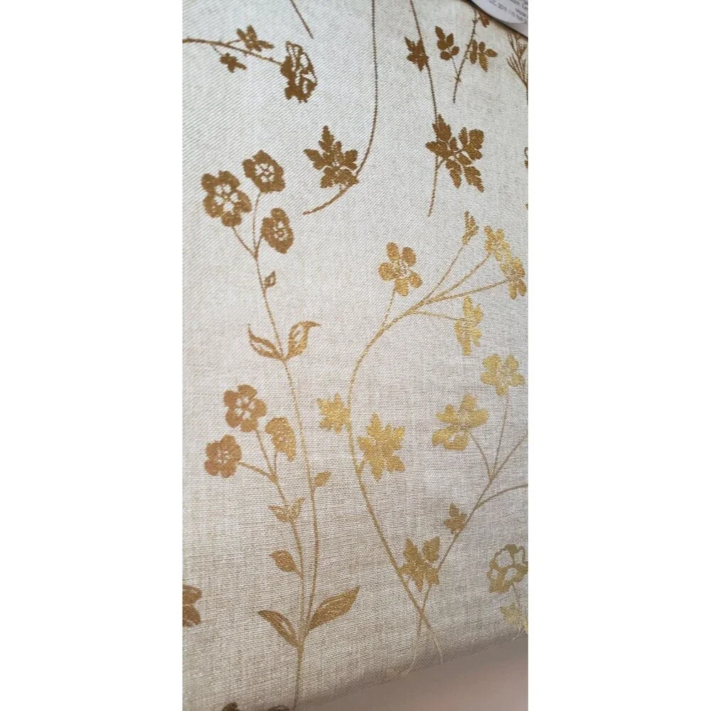 NWT Colordrift Deluxe Gold Metallic Leaf Floral Tablecloth & 6 Napkins Set